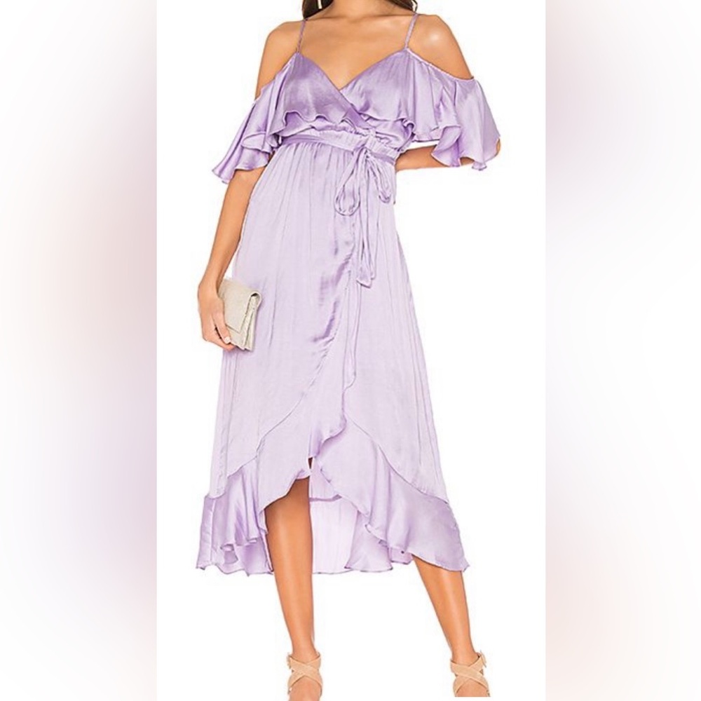 Bardot Lilac Satin Bea Wrap Ruffle Midi Dress size 6 NWT